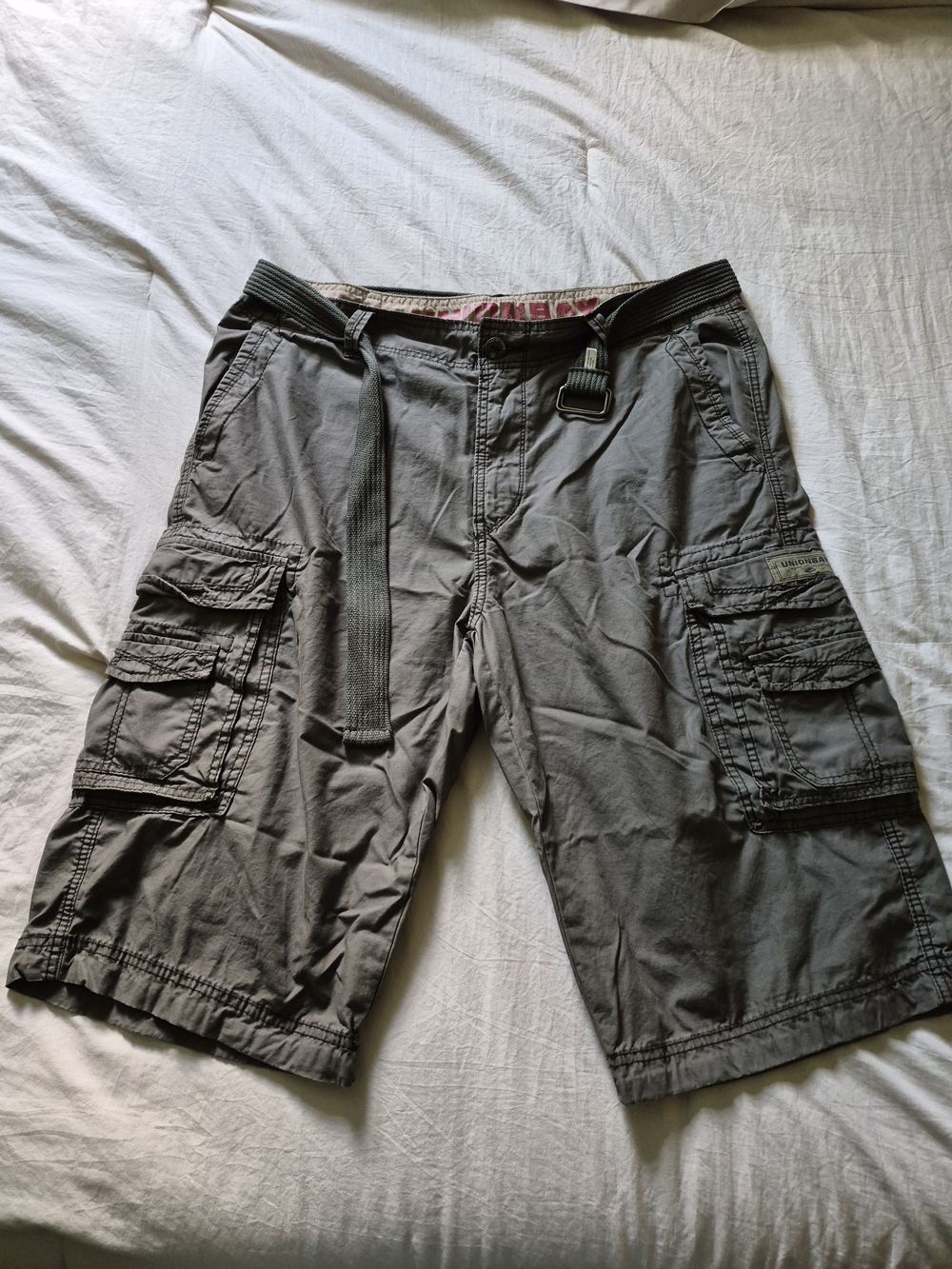 UNIONBAY Men's Olive Gray Cargo Shorts with Web Belt